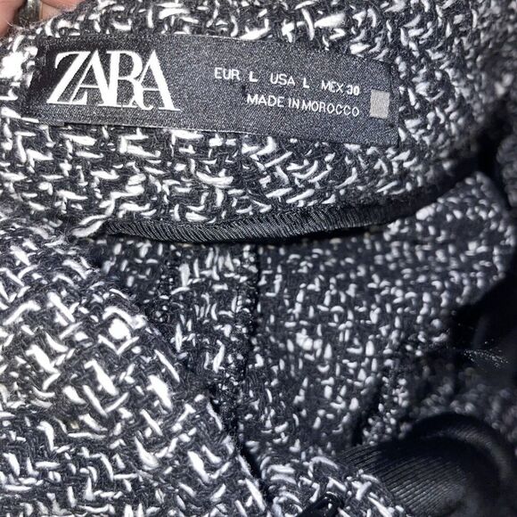 Zara Twill Wide Leg Trouser Pants Large High Rise Work Wear Neutral Black White - Picture 5 of 7